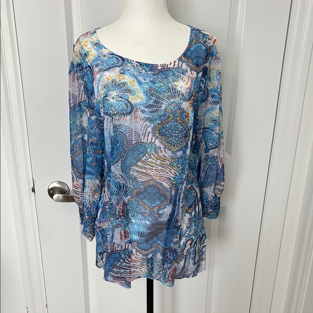 Blue Patterned Women's Top
